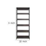 Benzara 5 Tier Shelving Unit with Metal Frame, Gray and Black BM239891 Gray and Black Solid Wood and Metal BM239891