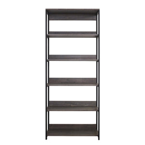 Benzara 5 Tier Shelving Unit with Metal Frame, Gray and Black BM239891 Gray and Black Solid Wood and Metal BM239891