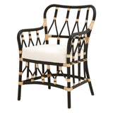 Benzara Lattice Design Wooden Arm Chair with Rattan Binding, Black BM239931 Black MDF, Rattan, Fabric BM239931