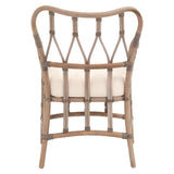 Benzara Lattice Design Wooden Arm Chair with Rattan Binding, Brown BM239932 Brown MDF, Rattan, Fabric BM239932