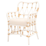 Benzara Lattice Design Wooden Arm Chair with Rattan Binding, White BM239933 White MDF, Rattan, Fabric BM239933