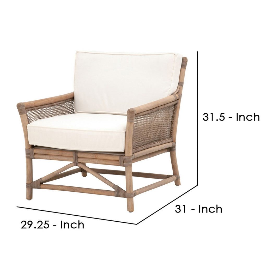 Benzara Rattan Frame Club Chair with Removable Seat and Back Cushions, Brown BM239935 Brown Rattan BM239935