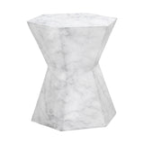 Benzara Hexagonal Hourglass Shape Faux Marble Concrete Accent Table, White BM239937 White Faux marble, Concrete BM239937