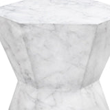 Benzara Hexagonal Hourglass Shape Faux Marble Concrete Accent Table, White BM239937 White Faux marble, Concrete BM239937