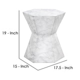 Benzara Hexagonal Hourglass Shape Faux Marble Concrete Accent Table, White BM239937 White Faux marble, Concrete BM239937