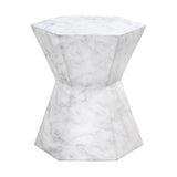 Benzara Hexagonal Hourglass Shape Faux Marble Concrete Accent Table, White BM239937 White Faux marble, Concrete BM239937