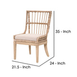 Benzara Wooden Dining Chair with Woven Rattan, Set of 2, Brown BM239959 Brown Solid Wood, Rattan, and Fabric BM239959
