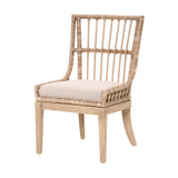 Benzara Wooden Dining Chair with Woven Rattan, Set of 2, Brown BM239959 Brown Solid Wood, Rattan, and Fabric BM239959
