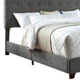 Benzara Fabric Upholstered Queen Button Tufted Bed, Gray BM240028 Gray Solid Wood, Fabric BM240028