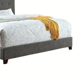 Benzara Fabric Upholstered Queen Button Tufted Bed, Gray BM240028 Gray Solid Wood, Fabric BM240028