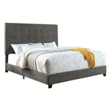 Benzara Fabric Upholstered Queen Button Tufted Bed, Gray BM240028 Gray Solid Wood, Fabric BM240028