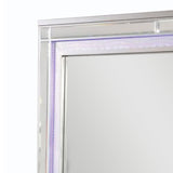 Benzara 50 Inch Contemporary Textured Mirror with LED, Silver BM240029 Silver Solid Wood, Mirror, LED Trim BM240029