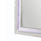 Benzara 50 Inch Contemporary Textured Mirror with LED, Silver BM240029 Silver Solid Wood, Mirror, LED Trim BM240029