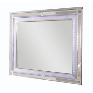 Benzara 50 Inch Contemporary Textured Mirror with LED, Silver BM240029 Silver Solid Wood, Mirror, LED Trim BM240029