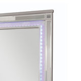 Benzara 50 Inch Contemporary Textured Mirror with LED, Silver BM240029 Silver Solid Wood, Mirror, LED Trim BM240029