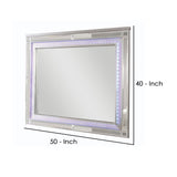 Benzara 50 Inch Contemporary Textured Mirror with LED, Silver BM240029 Silver Solid Wood, Mirror, LED Trim BM240029