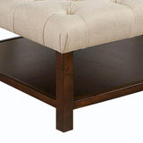 Benzara Tufted Fabric Ottoman with Bottom Shelf, Brown and Beige BM240032 Brown, Beige Solid Wood, Fabric BM240032