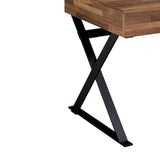 Benzara Industrial 3 Drawer Writing Desk with X Legs, Brown and Black BM240034 Brown, Black Solid Wood, Metal BM240034
