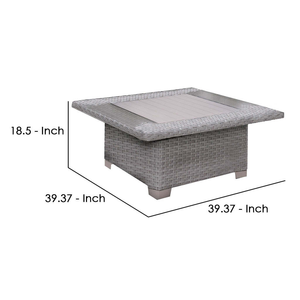 Benzara Contemporary Square Coffee Table with Glass Top, Gray BM240035 Gray Aluminum, Glass BM240035