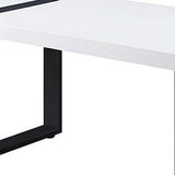 Benzara Two Tone Modern Coffee Table with Metal Legs, White and Black BM240038 White, Black Metal, Solid Wood BM240038