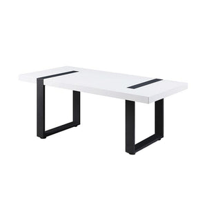 Benzara Two Tone Modern Coffee Table with Metal Legs, White and Black BM240038 White, Black Metal, Solid Wood BM240038