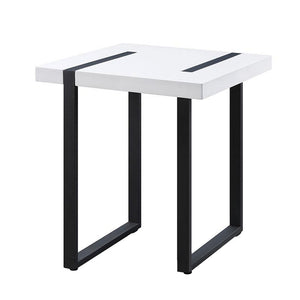 Benzara Two Tone Modern End Table with Metal Legs, White and Black BM240039 White, Black Metal, Solid Wood BM240039