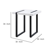 Benzara Two Tone Modern End Table with Metal Legs, White and Black BM240039 White, Black Metal, Solid Wood BM240039