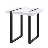 Two Tone Modern End Table with Metal Legs, White and Black