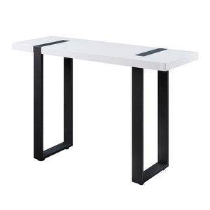 Benzara Two Tone Modern Sofa Table with Metal Legs, White and Black BM240040 White, Black Metal, Solid Wood BM240040