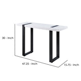 Benzara Two Tone Modern Sofa Table with Metal Legs, White and Black BM240040 White, Black Metal, Solid Wood BM240040