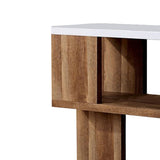 Benzara Two Tone Modern Sofa Table with Bottom Shelf, White and Brown BM240041 White, Brown Solid Wood BM240041