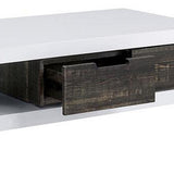 Benzara Two Tone Coffee Table with Open Shelf, White and Brown BM240042 White, Brown Solid Wood BM240042