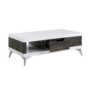 Benzara Two Tone Coffee Table with Open Shelf, White and Brown BM240042 White, Brown Solid Wood BM240042