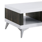 Benzara Two Tone Coffee Table with Open Shelf, White and Brown BM240042 White, Brown Solid Wood BM240042