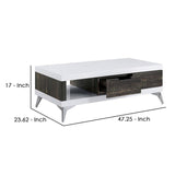 Benzara Two Tone Coffee Table with Open Shelf, White and Brown BM240042 White, Brown Solid Wood BM240042