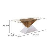 Benzara Two Tone Wooden End Table with Pedestal Base, White and Brown BM240044 White, Brown Solid Wood BM240044