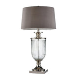 Table Lamp with Glass Pedestal Base and Fabric Shade, Chrome