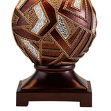 Benzara Table Lamp with Geometric Mosaic Base and Fabric Shade, Brown BM240298  Polyresin, Fabric BM240298