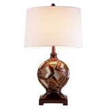 Table Lamp with Geometric Mosaic Base and Fabric Shade, Brown