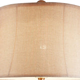 Benzara Table Lamp with Filigree Accent Base and Fabric Shade, Brown BM240299  Polyresin, Fabric BM240299