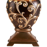 Benzara Table Lamp with Filigree Accent Base and Fabric Shade, Brown BM240299  Polyresin, Fabric BM240299