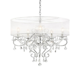 Benzara Ceiling Lamp with Hanging Crystals and Round Canopy, Silver BM240301  Acrylic, Metal BM240301