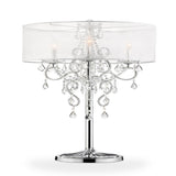 Table Lamp with Metal Base and Hanging Crystals, Silver