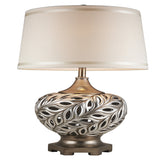 Table Lamp with Scrolled Peacock Feather Cutout Base, Silver
