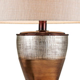 Benzara Table Lamp with Colorblock Pedestal Base, Brown BM240305  Polyresin, Fabric BM240305