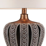 Benzara Table Lamp with Curved Paneled Polyresin Base, Bronze BM240306  Polyresin, Fabric BM240306