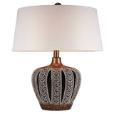 Benzara Table Lamp with Curved Paneled Polyresin Base, Bronze BM240306  Polyresin, Fabric BM240306