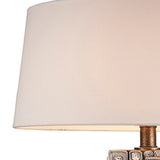 Benzara Table Lamp with Abstract Mirror Block Base, Bronze BM240307  Polyresin, Fabric BM240307