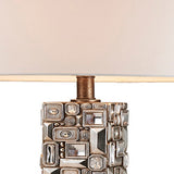 Benzara Table Lamp with Abstract Mirror Block Base, Bronze BM240307  Polyresin, Fabric BM240307