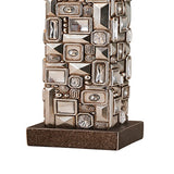 Benzara Table Lamp with Abstract Mirror Block Base, Bronze BM240307  Polyresin, Fabric BM240307